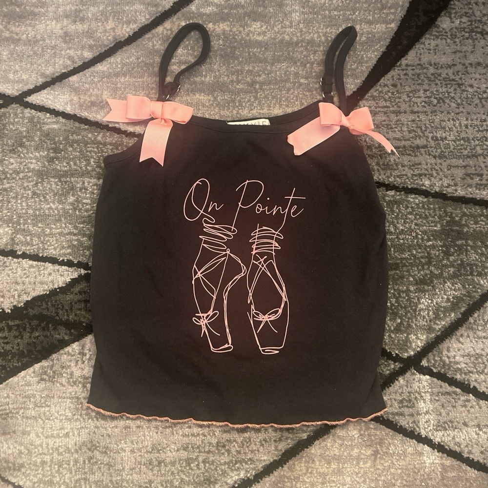 Black Tank Top with Pink Ballet Design